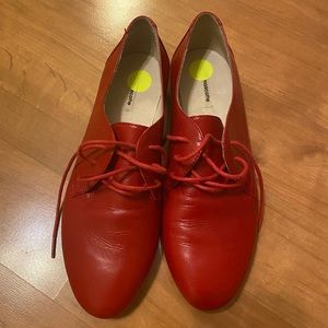 Red Leather Style Flat Shoes